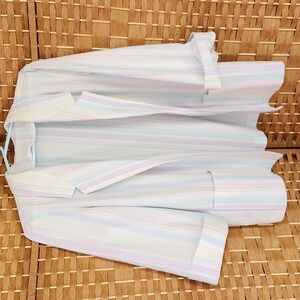 Women's Spring Open, White, Pastel Stripes, Teacher, Formal, Casual Blazer Sz L